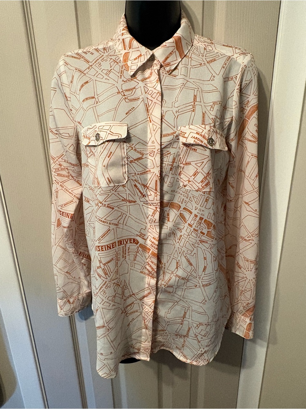 Karl Lagerfeld Paris Street Map Print Button Down Blouse - Size XS